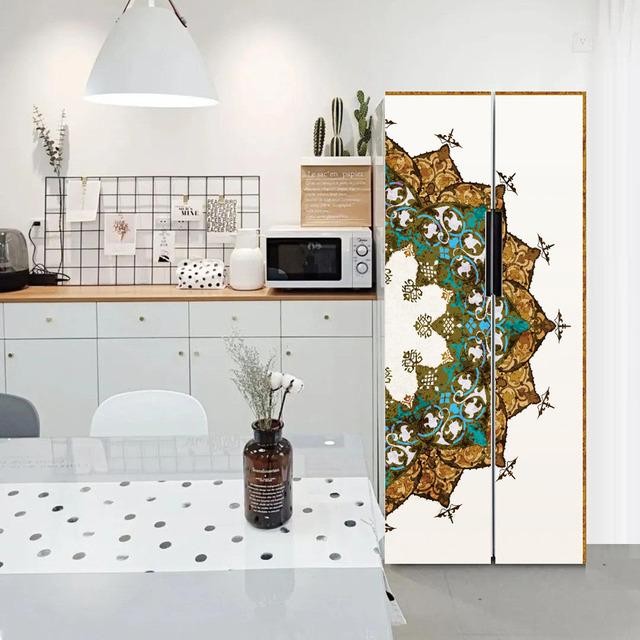 Water Droplets Geometry Line Pattern Self-Adhesive Refrigerator Freeze Sticker Kid's Art Fridge Door Cover Wallpaper Teenager 3D