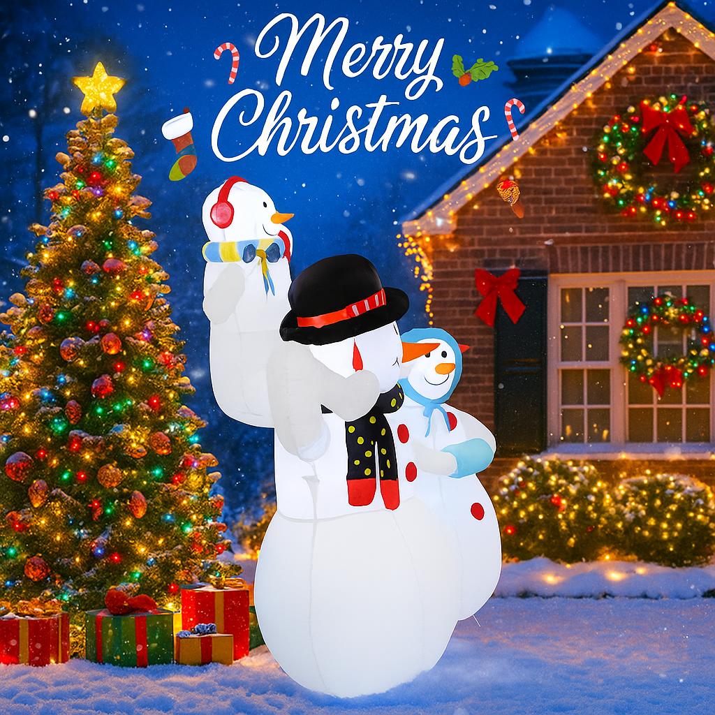 5.9FT Xmas Holiday Inflatable Yard Decor Snowman Family LED Christmas Home Decoration Ornament Festive Toy Gift Supplie Decor