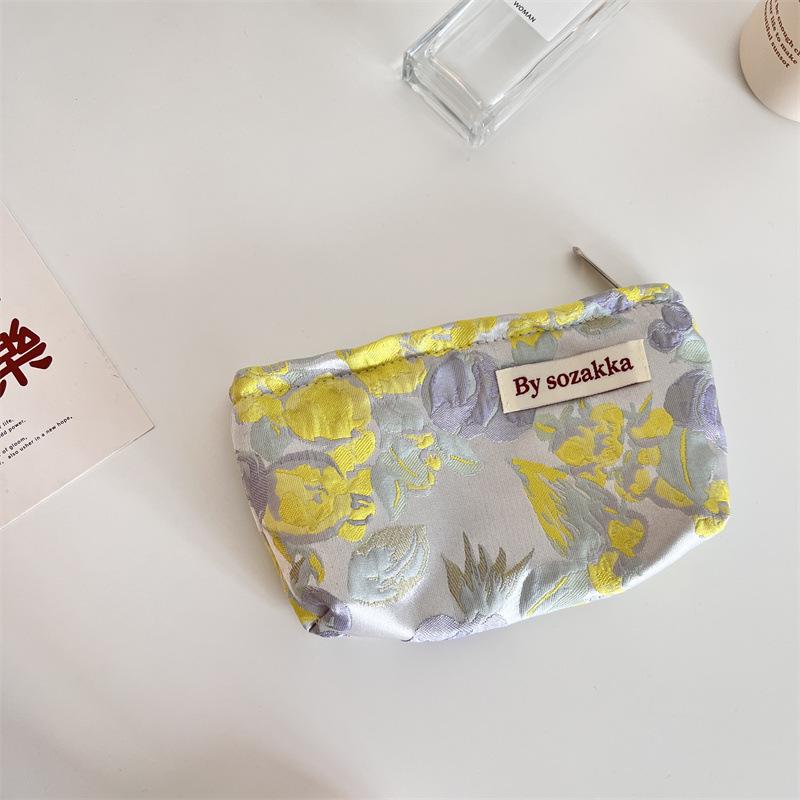 French Embossed Flowers Travel Cosmetic Storage Bag Wallet Cute Women Makeup Kits Handbags Phone Pencil Case Organizer Pouch Bag