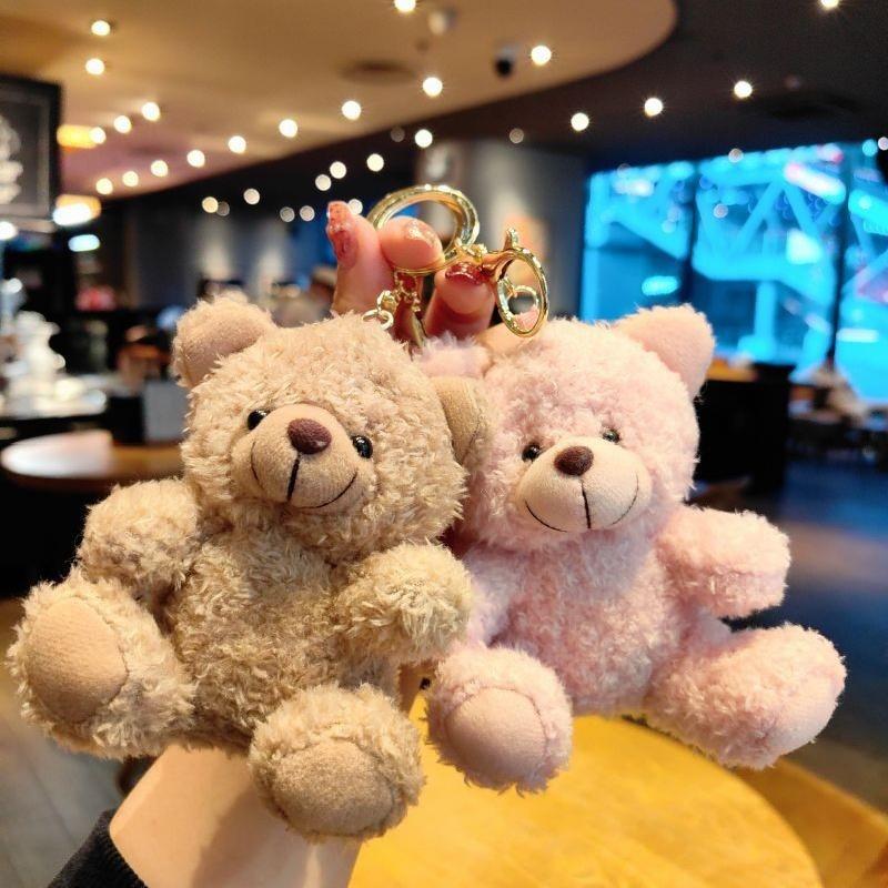 IFYOUOO Cute Bear Cartoon Keychain Curly Plush Sitting Doll Small Toy Bear Girl Bag Pendant DIY Wedding Gift 4 Color