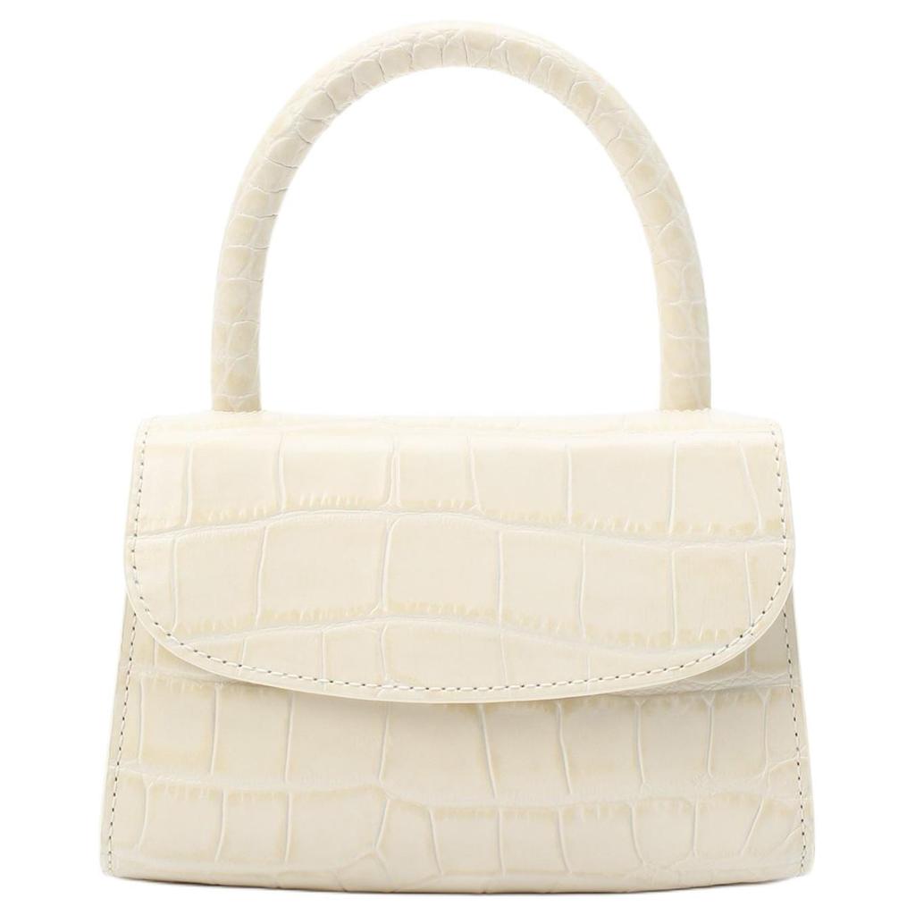 By Far Croco Cow Leather Small Square Bag, Portable Crossbody Bag, Shoulder Bag Mini Women's Cream White 19PFMINACEDSMA
