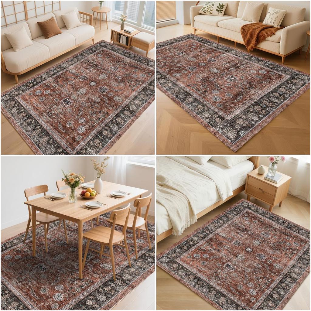 HiChiclife Persian-style Rug, 120x160cm (approx. 1.5 tatami mats), Soft Imitation Cashmere, Washable, Stylish Rug, Wear-Resistant, Non-Slip, Hot Carpe