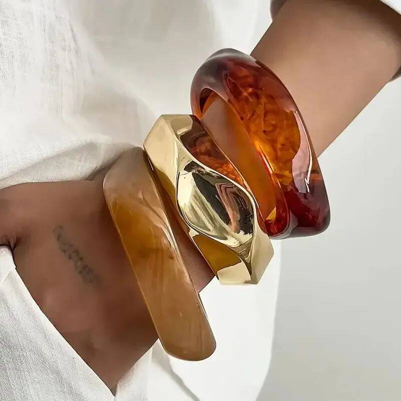Salircon 3 Styles Punk New Irregular Wide Chunky Geometric Resin Bangles Women Men Hip Hop Stacking Bangle Bracelet Jewelry Gift