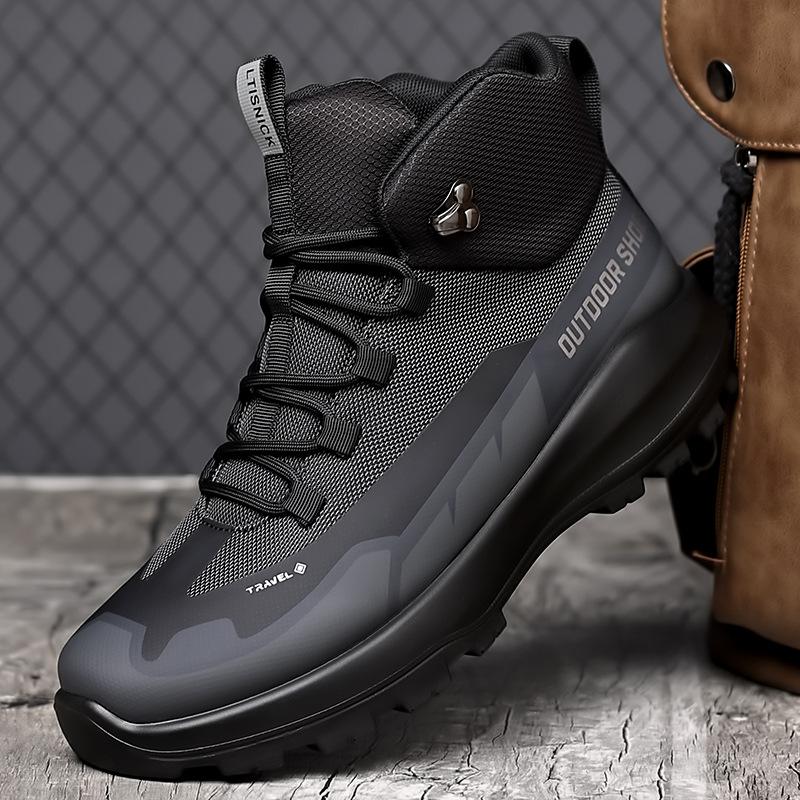 City outdoor high-top hiking shoes men's spring and autumn wear-resistant non-slip climbing shoes cushioning breathable professional hiking shoes men