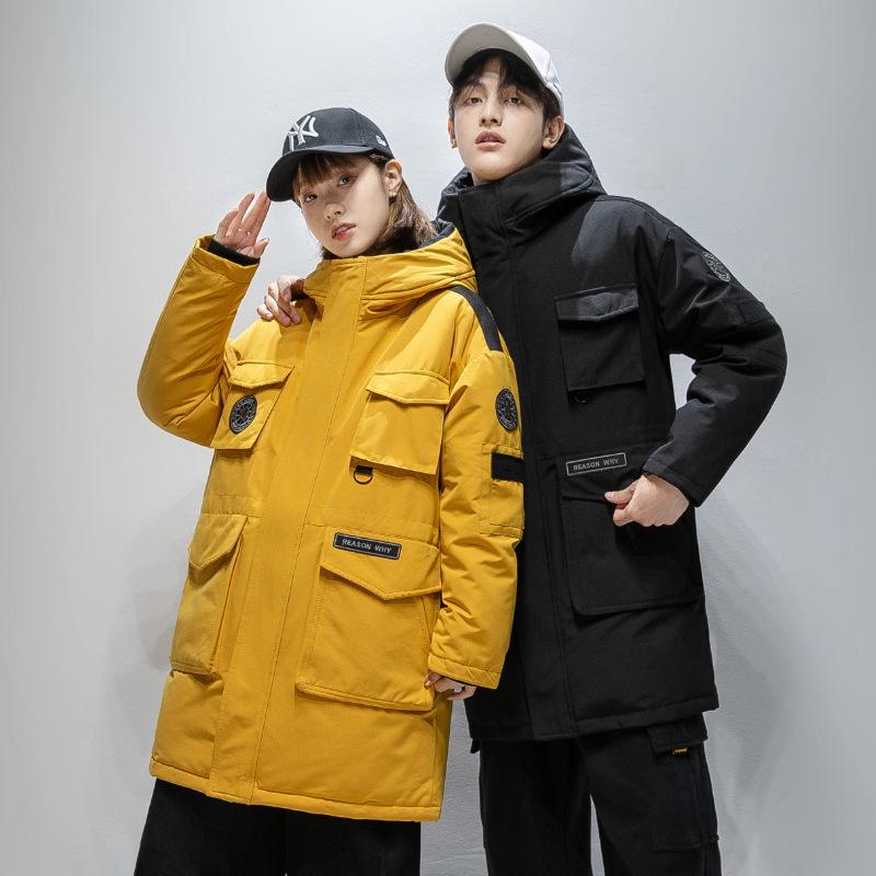 2025 New Men's Down Jacket Workwear Couple Thickened Warm Multi-Pocket Hooded Winter Clothes Men's and Women's Trend