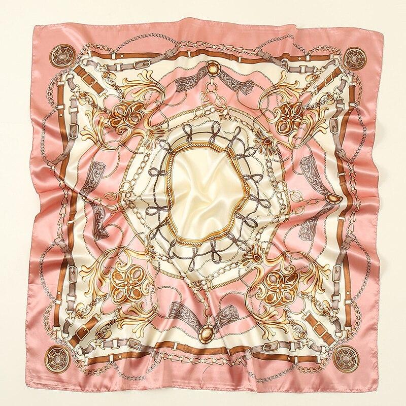 Scarf Women Printed Chain Satin Neckerchief Mulim Hijab Luxury Shawl