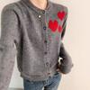 "2024 Spring/Autumn Women's Korean Loose Knit Cardigan, Love Embroidery, Round Neck, Button-Up, Cozy Style"