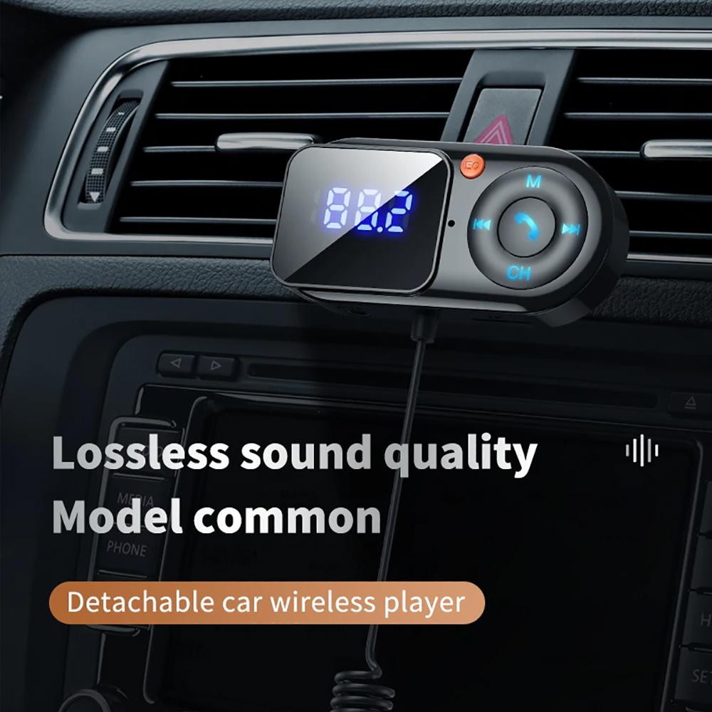 FM Transmitter Modulator 3.5mm AUX Audio Receiver Large Screen Display USB Car MP3 Player Handsfree Bluetooth-compatible Car Kit