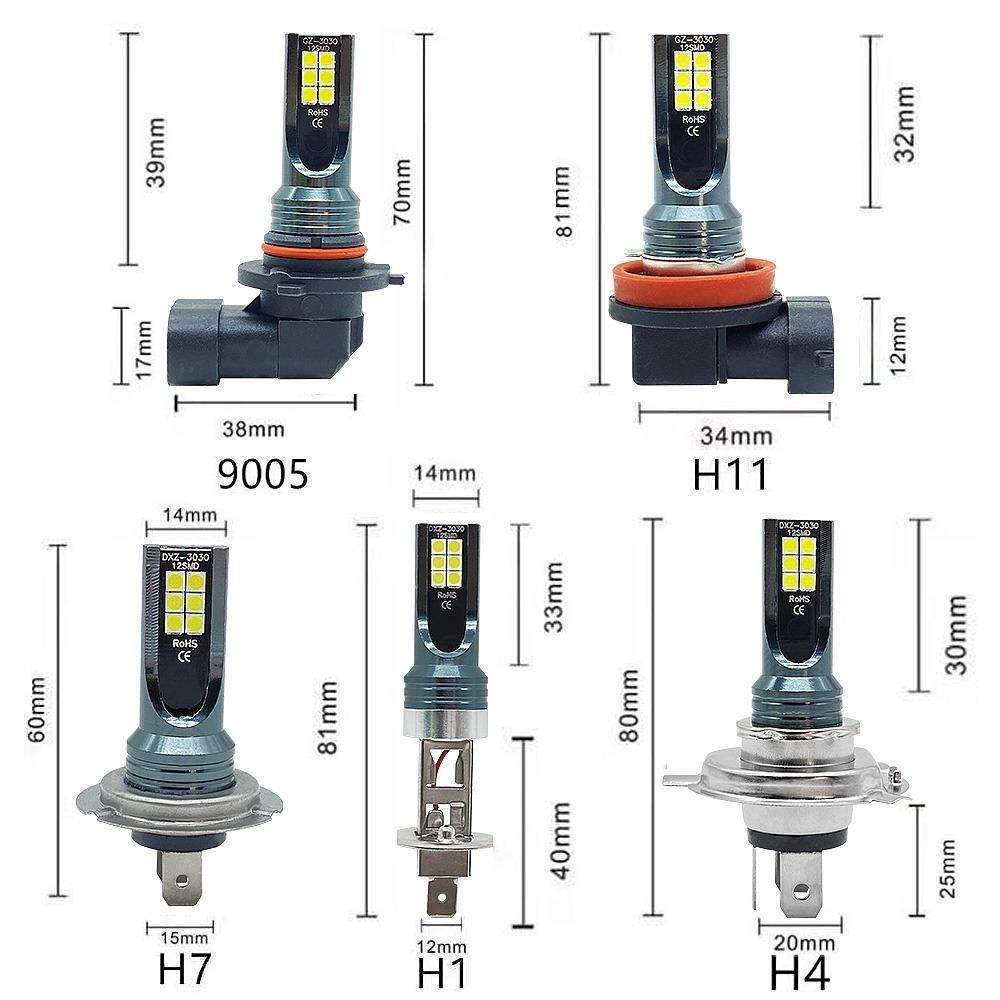 2Pcs  Fog Lights 30SMD H1 H3 H8 H9 H11 LED Car Light Auto H1 H3 H8 H9 H11 Auto Fog Lamps 9005 9006 HB3 HB4 Light 12v 24V 80W