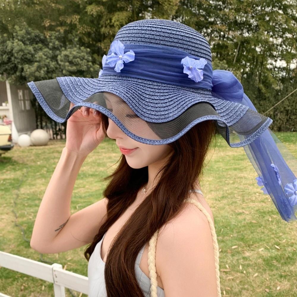 Wide-brimmed Straw Hat Breathable Beach Hat Sweet Sun Hat  for Summer Sun Protection