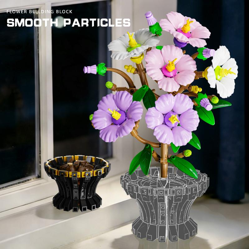 503Pcs Bonsai Hibiscus Tree Home Decor Creative Ornament Building Blocks Flower Set Educational Assembly Toy Birthday Gift
