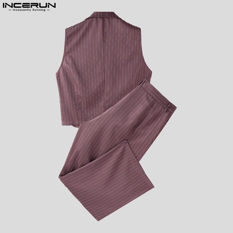 INCERUN Ensembles Deux Pièces Homme Gilet Rayé Sans Manches Court et Pantalon Long Droit