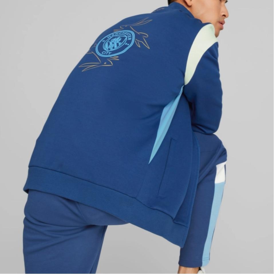 Puma Mcfc Cny Manchester City Rabbit Year Series Logo Letter Print Color Block Retro Sports Jacket Men Jacket Blue 772351-25