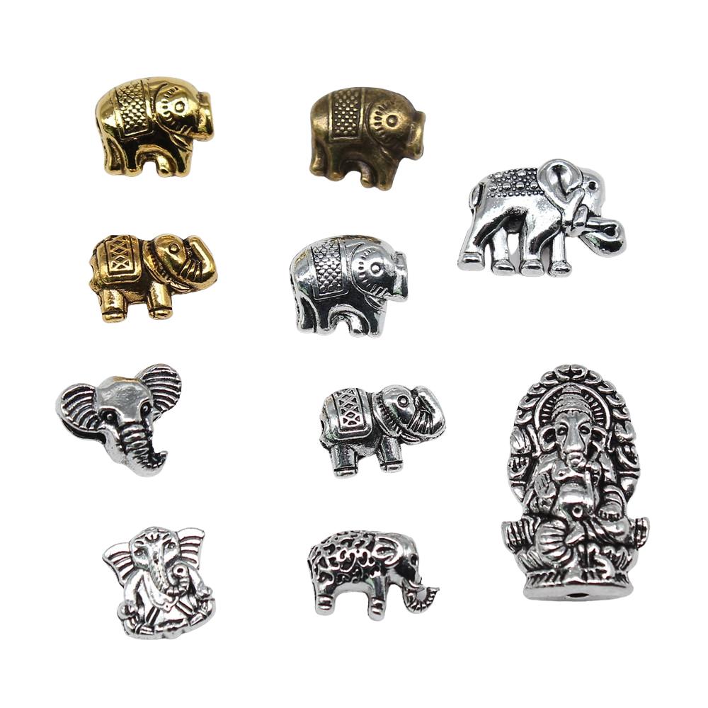 10pcs Ganesha Beads Elephant Beads For Jewelry Making Antique Gold Color Bronze Silver Color Pendants DIY Crafts Making Findings