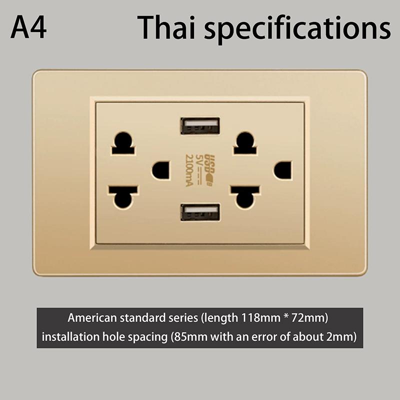 5V 2.1A Usb Type-C Charger Thailand Standard 118Mm Household Panel Thai Universal Wall Switch Power Switch Socket Series