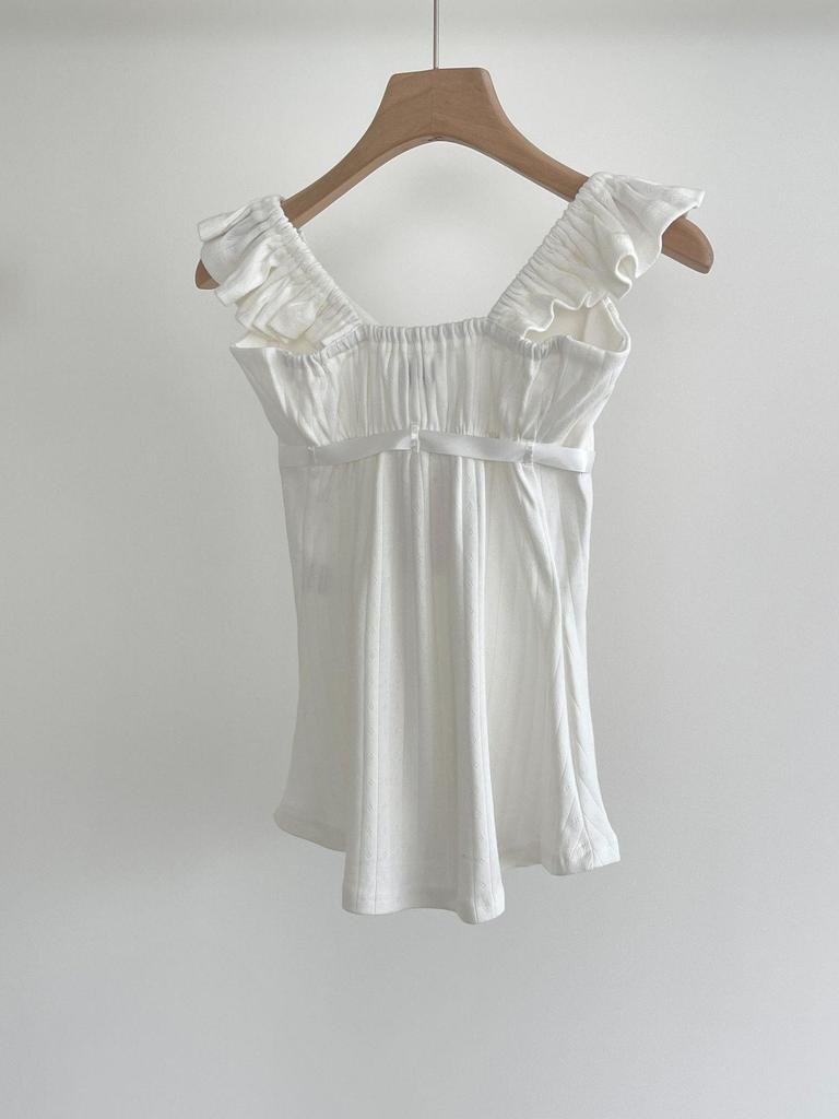 Angel Number 555 Sweet & Spicy V-Neck Lace Ribbon Top with Flutter Sleeves & Scarf