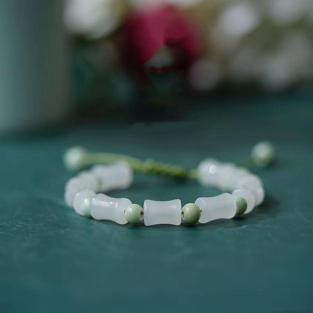 

Регулируемый зеленый бамбуковый браслет в форме бамбука, бамбуковый браслет с бусинами, имитация браслета для женщин зелёный