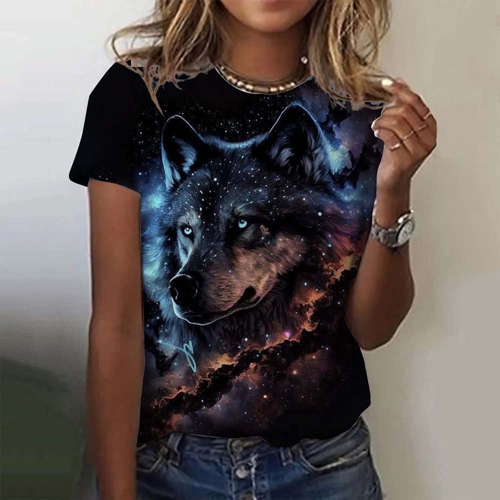 3D Printed Animal For Women Funny Wolf Pattern Summer New Harajuku Y2k Tops Loose Short Sleeves Clothes