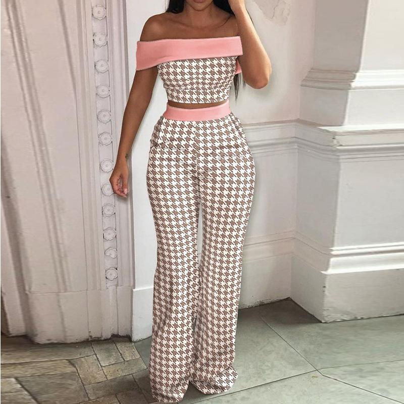 1116 Europäische und amerikanische Damenbekleidung, kurzes bedrucktes Top, zweiteiliges Set mit hoher Taille, Hosen mit weitem Bein, Damen-Freizeitanzug 661