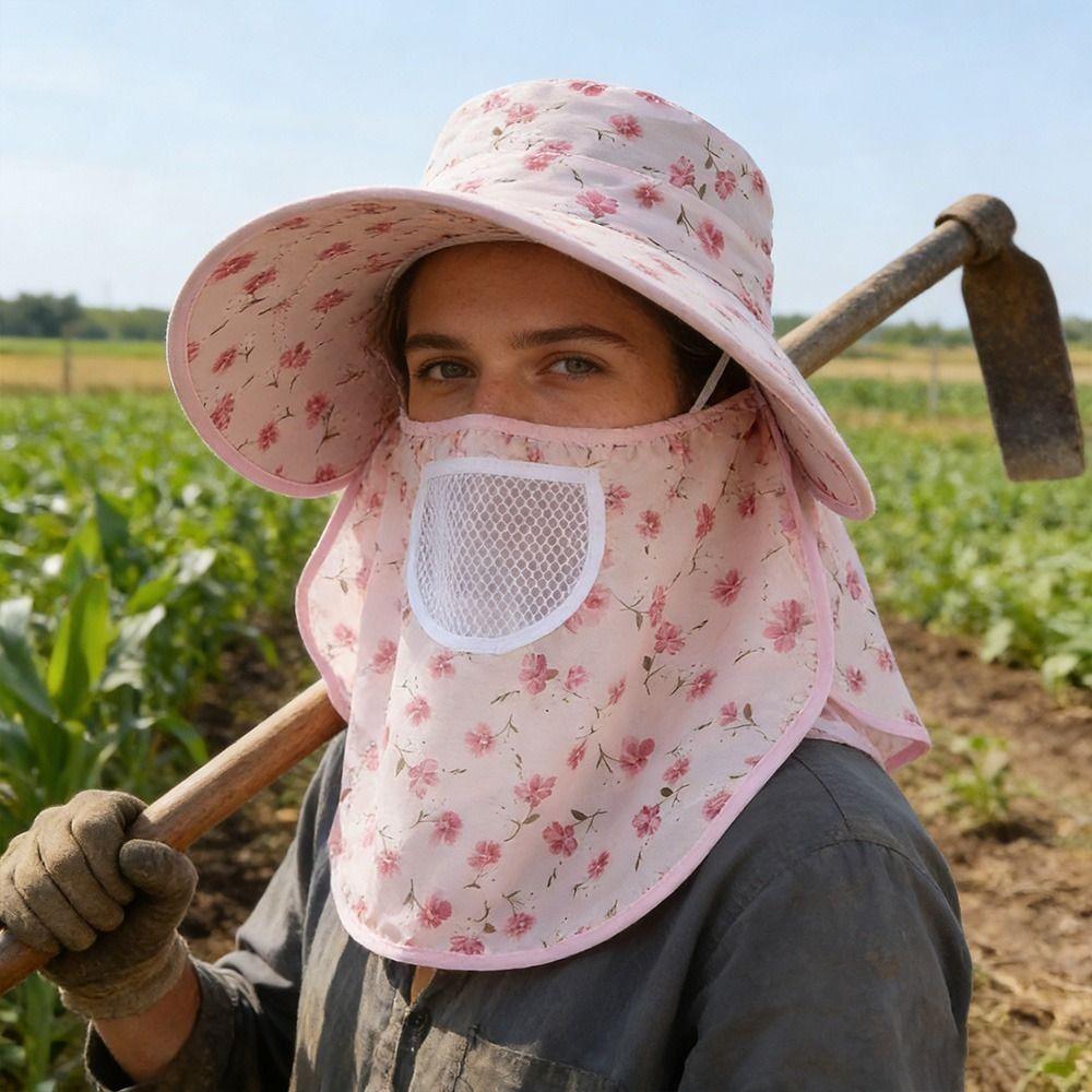 Wide Brim Face Hood Hat Mesh Breathable Sunscreen Hat Fashion Agricultural Work Cap  Summer