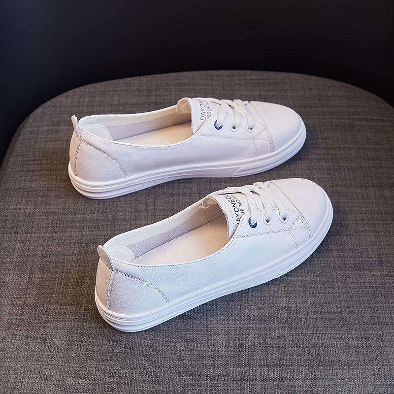 100% Genuine Leather Women White Shoes Flat Causal Soft Cow Leather Fashion Ladies Brand Slip-ons Shoes Comfortable