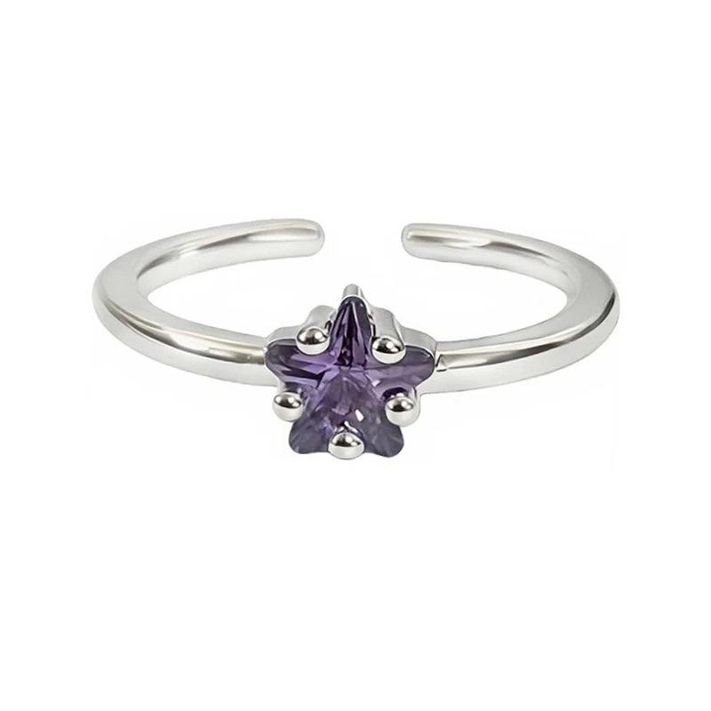 Starfall Fingertips Sweet And Cool Color Pentagram Single Zirconium Open Ring Simple Stacking Femininity Light Luxury Ring