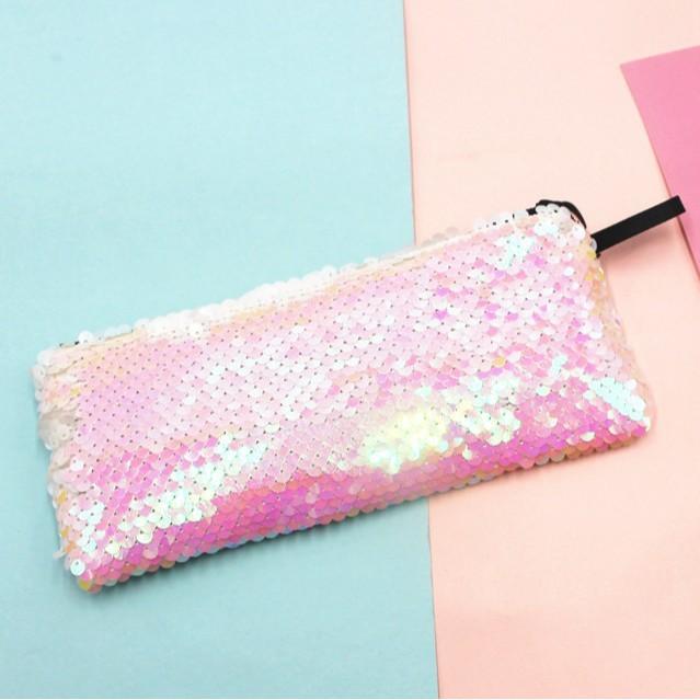 Glitter Two Mermaid Tone Pencil Case Earphone Data Cable Organizer Bag Students