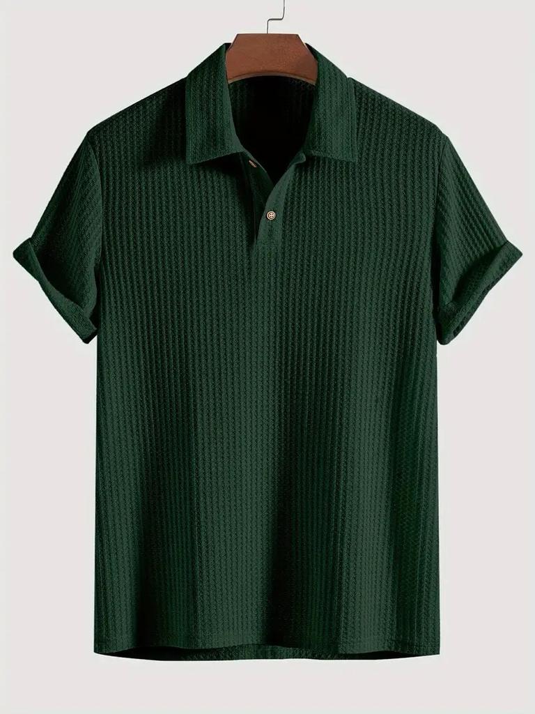 Men's Fashion Knitted Polo Shirts Short Sleeve Turn-down Collar Colid Color Simple T-shirt Top