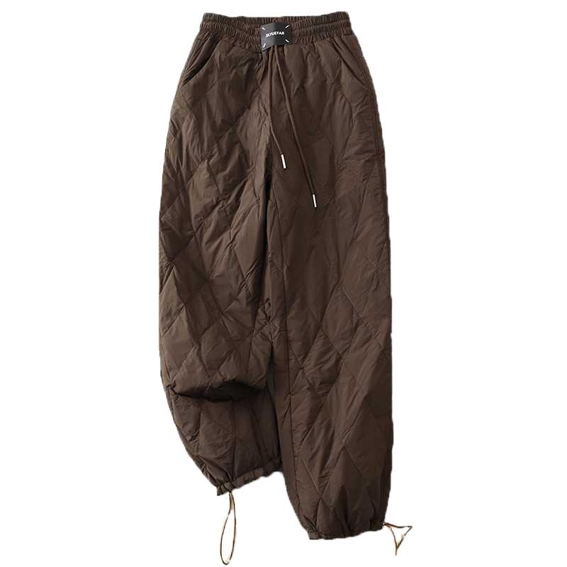 Winter New Straight Loose Casual Cotton Pants Solid Color High-waisted Elastic Waist Warm Long Cotton Pants Female