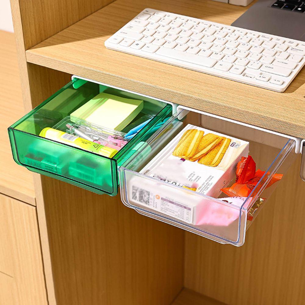 Self-Adhesive Table Shelf Storage Box Transparent Under Desk Drawer  Cosmetics Stationery Organizer