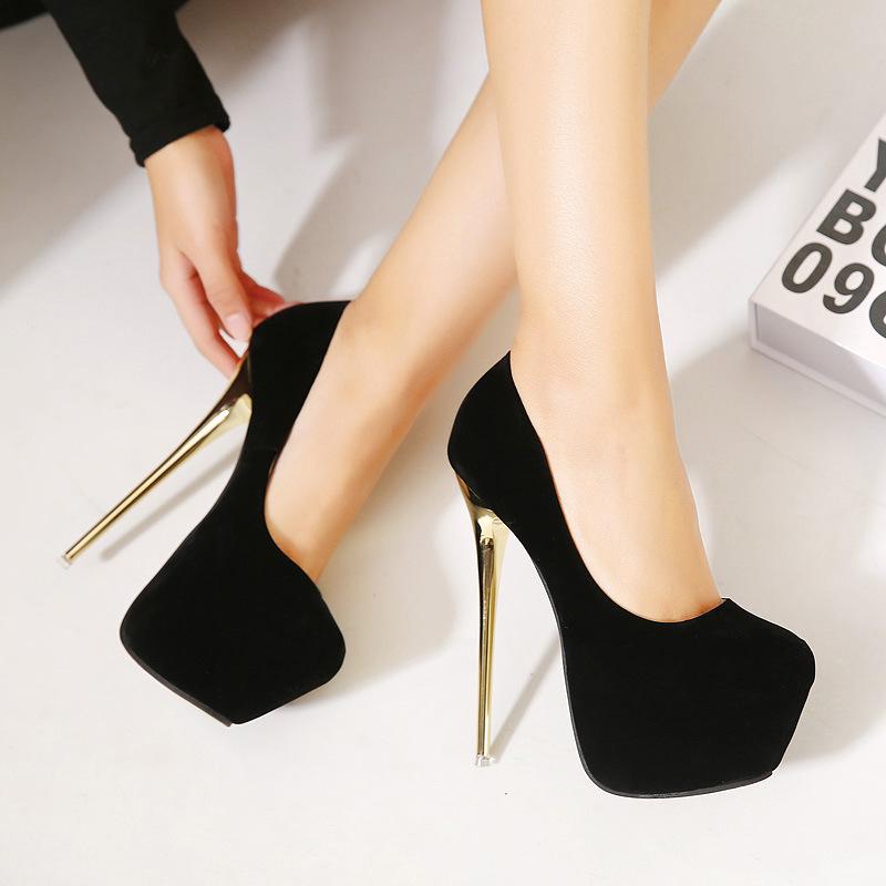 Tacones Altos de Plataforma de Gamuza con Tacón Fino de 16 cm, Tallas 41-45, Zapatos Femeninos de Boca Baja para Discoteca