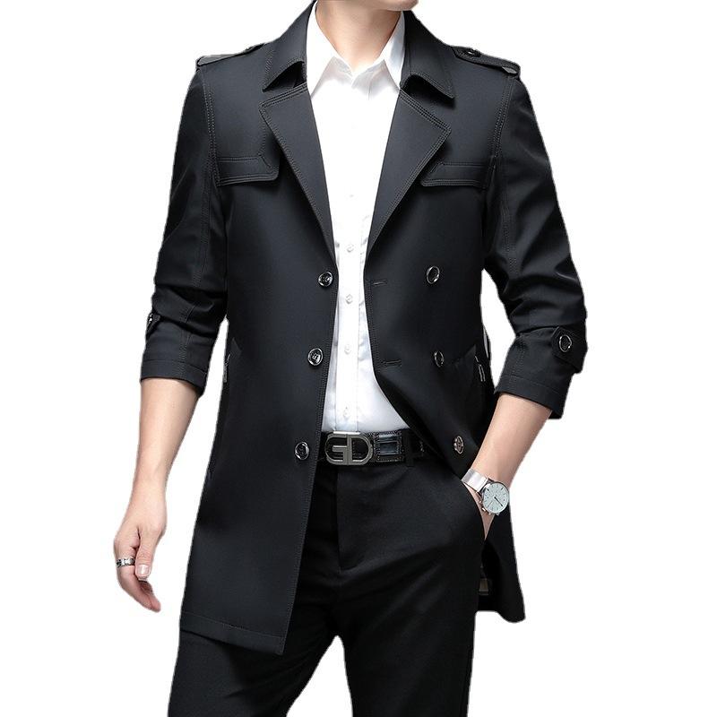 Nuovo Impermeabile da Uomo Primavera e Autunno Versione Coreana Media e Lunga Impermeabile Sottile Giacca Impermeabile Doppiopetto Collo a Revers Cappotto da Uomo