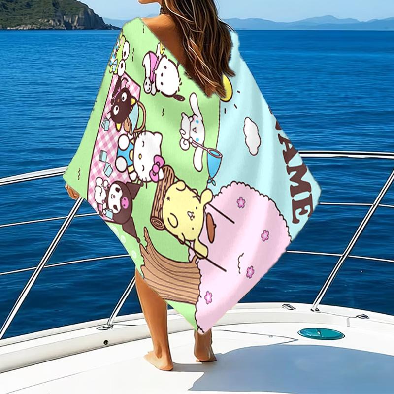 1pc Sanrio4 Beach Towel with Custom Name, Beach/Swimming/Bath/Picnic/Camping Towel, Suitable for Seaside Beaches