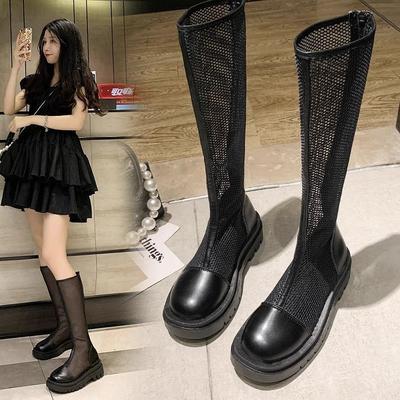 New White Boots Women's Summer Thin Breathable Mesh Hollow Knight Boots Small Inner Heightening Thick Bottom Mesh
