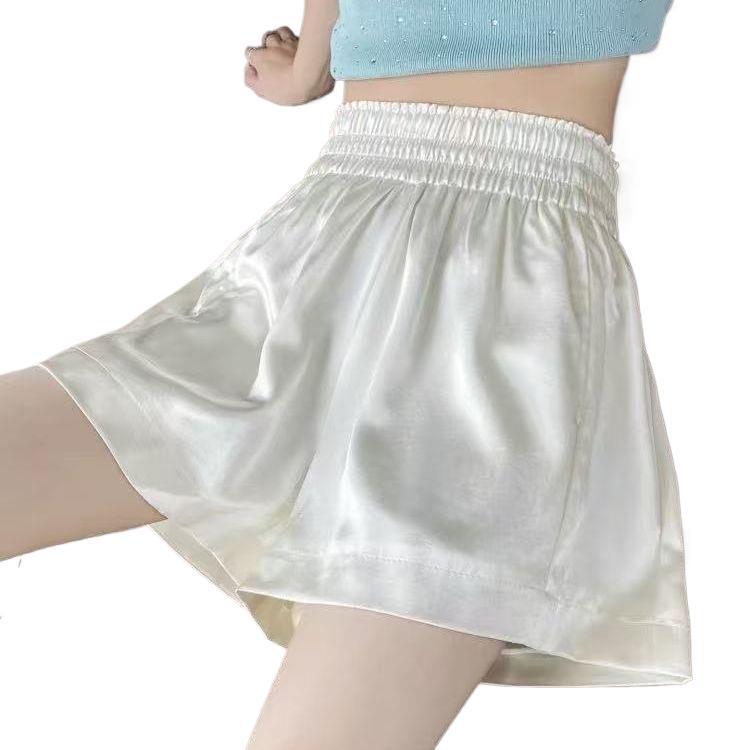 Women's High-Waist Ice Silk Acetate Shorts: Summer 2026 A-line Wide-Leg, Slimming, Loose Casual Pants