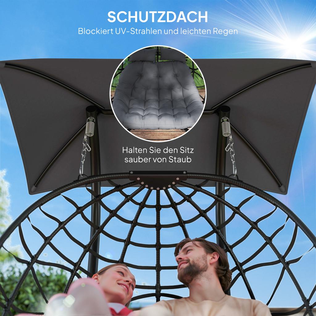Hanging Chair, Foldable Basket Chair with Cushion, Steel Frame, Sun Canopy, Up to 260 kg Load Capacity, Dark Grey