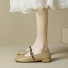 Mary Jane Shoes Women's Shallow Mouth Soft Leather Low Heel Single Shoes Cross Design Mary Jane Shoes