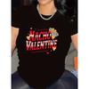 Women Nacho Valentine Graphic T-Shirt Polyester Nachos Hearts Print Soft Lightweight Mexican Food Lover Valentine's Day Casual Restaurant Tee