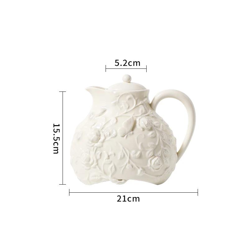 White Floral Relief Classical Ceramic Cup&saucer Dining Table Coffee Mug Milk Mugs Afternoon Tea Teacup Fruit Juice Container