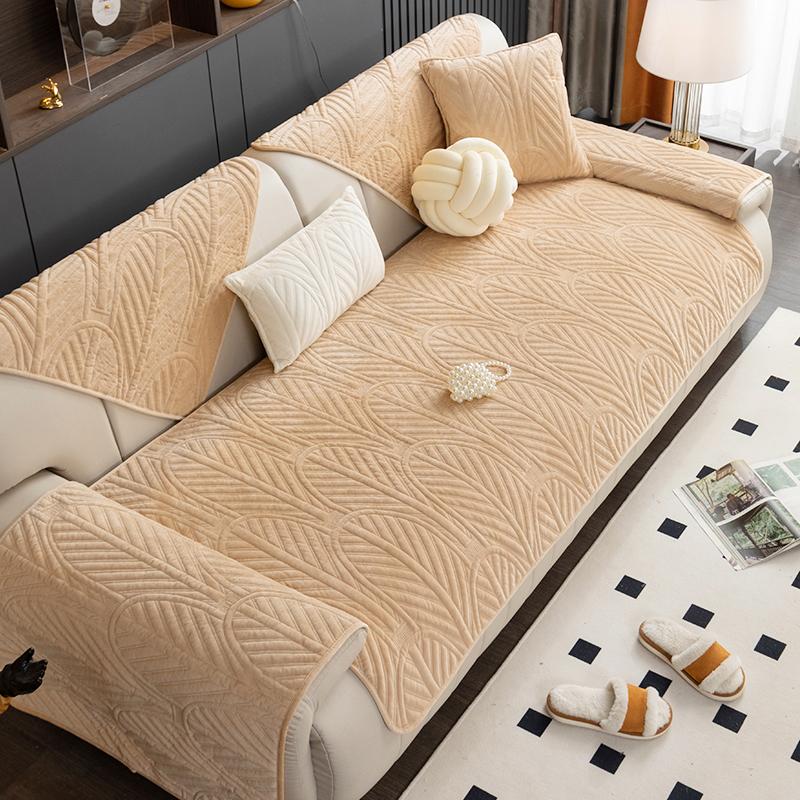 Plush Sofa Cushion Winter Sofa Cover Towel Thickened Sofa Cushion Simple Cream Style Non-Slip Sofa Cover Cloth