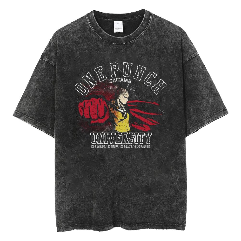 ONE PunchMan Manga Tshirt Saitama Graphic Print T Shirt Vintage Washed Oversized Cotton Tshirt Short Sleeve Tee Mens Clothing