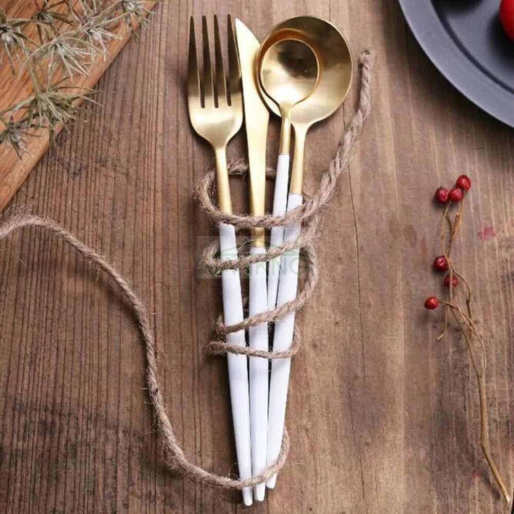 JANKNG 4 Pcs/Lot White Handle Gold Stainless Steel Dinner Set Luxury Cutlery Set Matte Knife Fork TeaSpoon Dinnerware Tableware