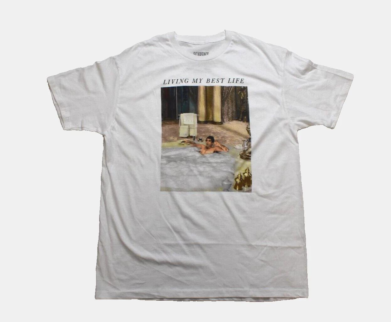 Scarface Movie Mens Tony Montana Bath Living My Best Life White Shirt New M,L,XL S