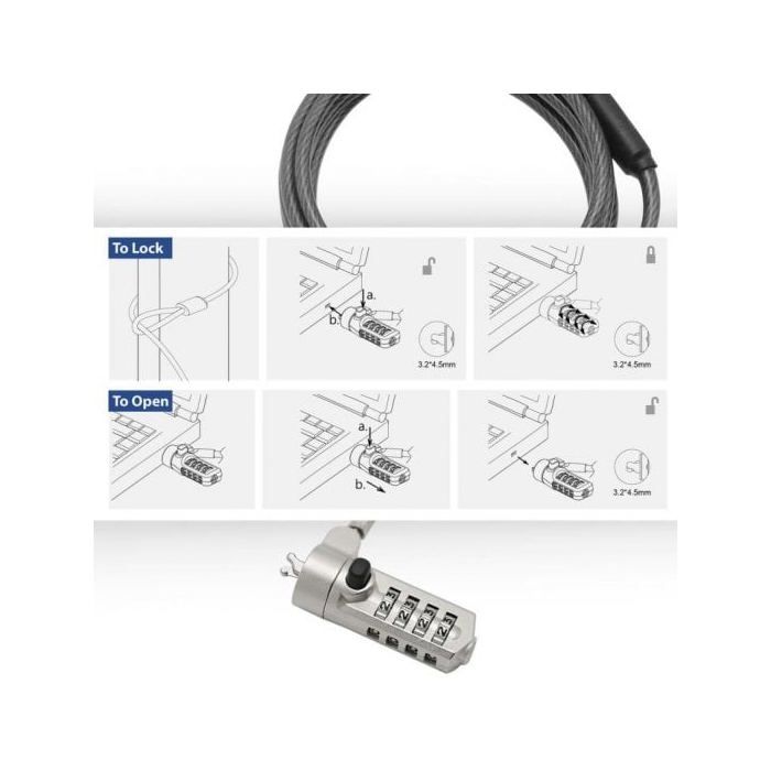 Câble de sécurité - EWENT - EW1243 - 1,5 m - Noir - Serrure à combinaison 4 chiffres