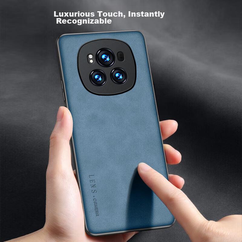 Honor Magic6 Phone Case, Magic6 Full Lens Protection, Silicone Soft Edge, Shockproof, Ultra-Thin, Simple And Leather Texture Case, Quiet Black