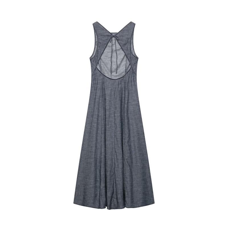Elegant French-Style Backless Midi Dress With High Waist Fit Solid Color Sleeveless Women