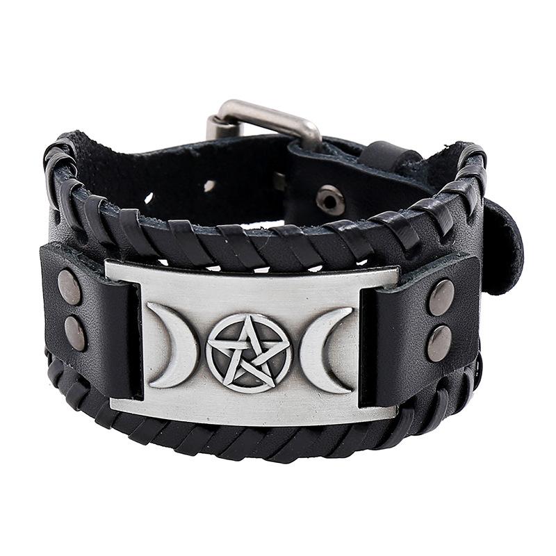 Vintage Nordic Star Moon Rune Bracelet Leather Woven Viking Men's Bracelet Fashion Charm Jewelry Hip Hop Accessorie