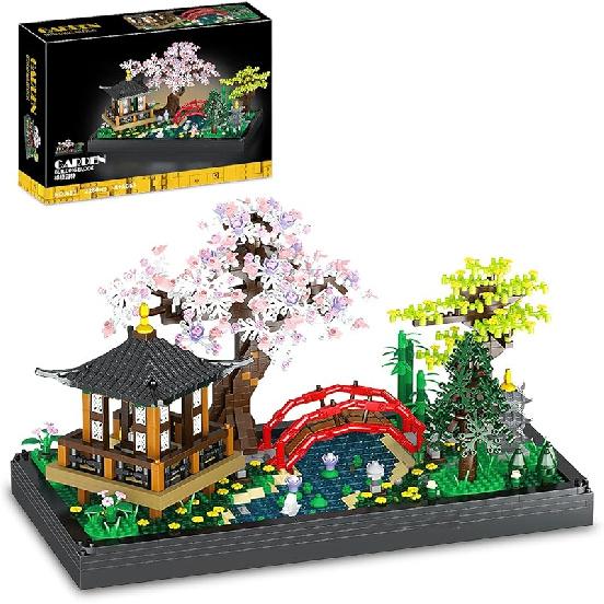 Cherry Blossom Bonsai Tree Micro Building Sets, Creative Japanese Tranquil Garden Building Blocks for Adults, Sakura Flowers and Plants Display for zen garden