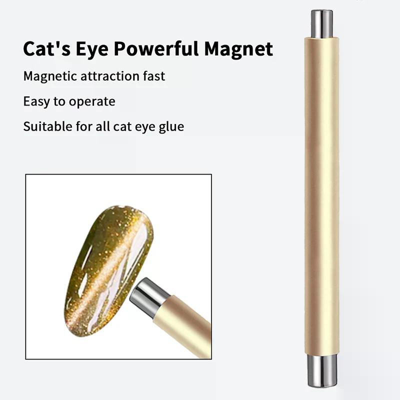 Magnetická tyčinka na nehty s efektem kočičího oka s dvojitou hlavou a ocelovou kuličkou, multifunkční magnetický nástroj na nehty, pera pro DIY, salonní studio nebo domácí použití