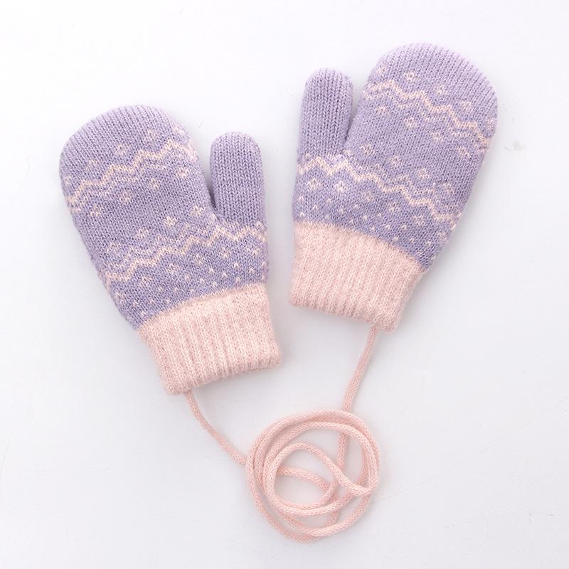 Double-layer knitted girl winter velvet thickened warm neck hanging outdoor cold-proof riding striped gloves children's